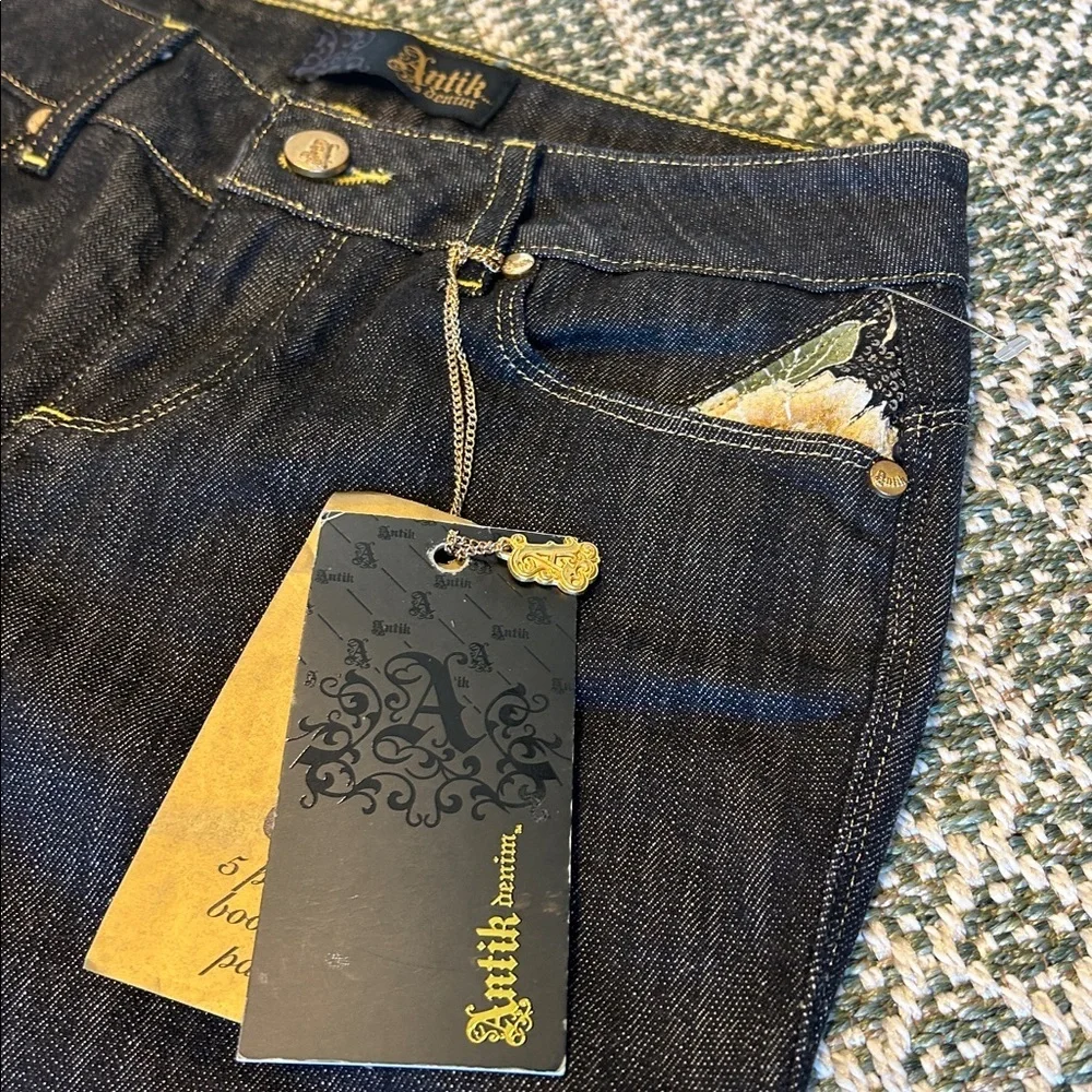 Vintage Y2K Antik Denim Eva 5 Pocket Bootcut Embroidered Patchwork Low Rise Jean